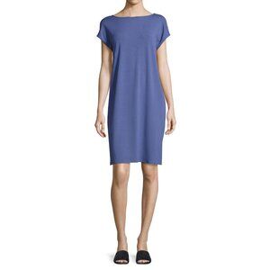 EILEEN FISHER bateau neck jersey shift dress in blue angel size L